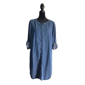 Ann Taylor Loft Womens Medium Linen Blend Button Front Scoop Neck Casual Dress